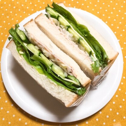 サンドイッチが食べたくて、う〜んと遠いスーパーまで特売レタスを自転車で買いに行ってきました୧⃛(๑⃙⃘◡̈๑⃙⃘)୨⃛ 
野菜たっぷりで大満足の美味しさです♡